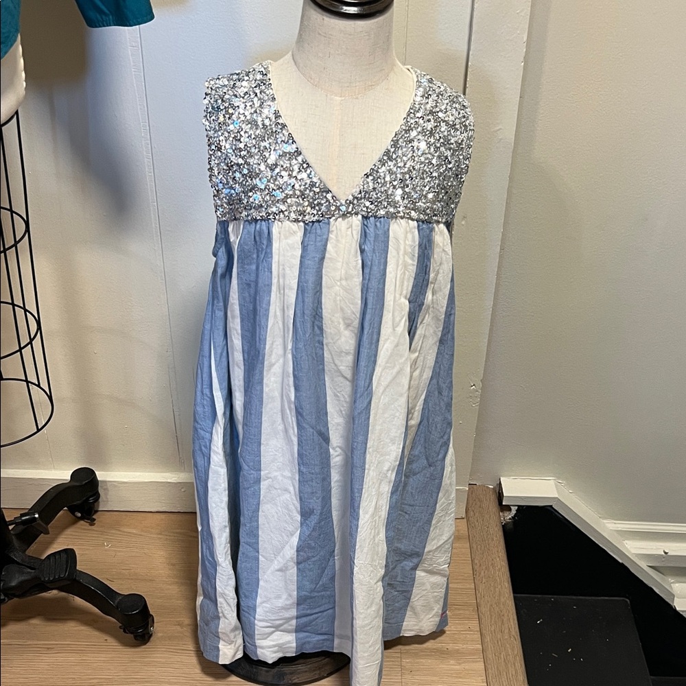 Pink Chicken Sequin Top Striped Dress
